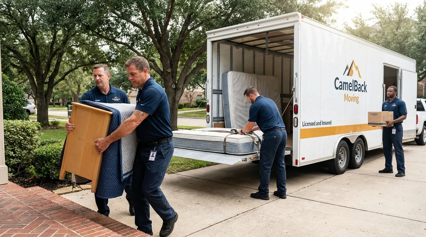 Crew loading residential truck for cross-state move from Valley Center, CA