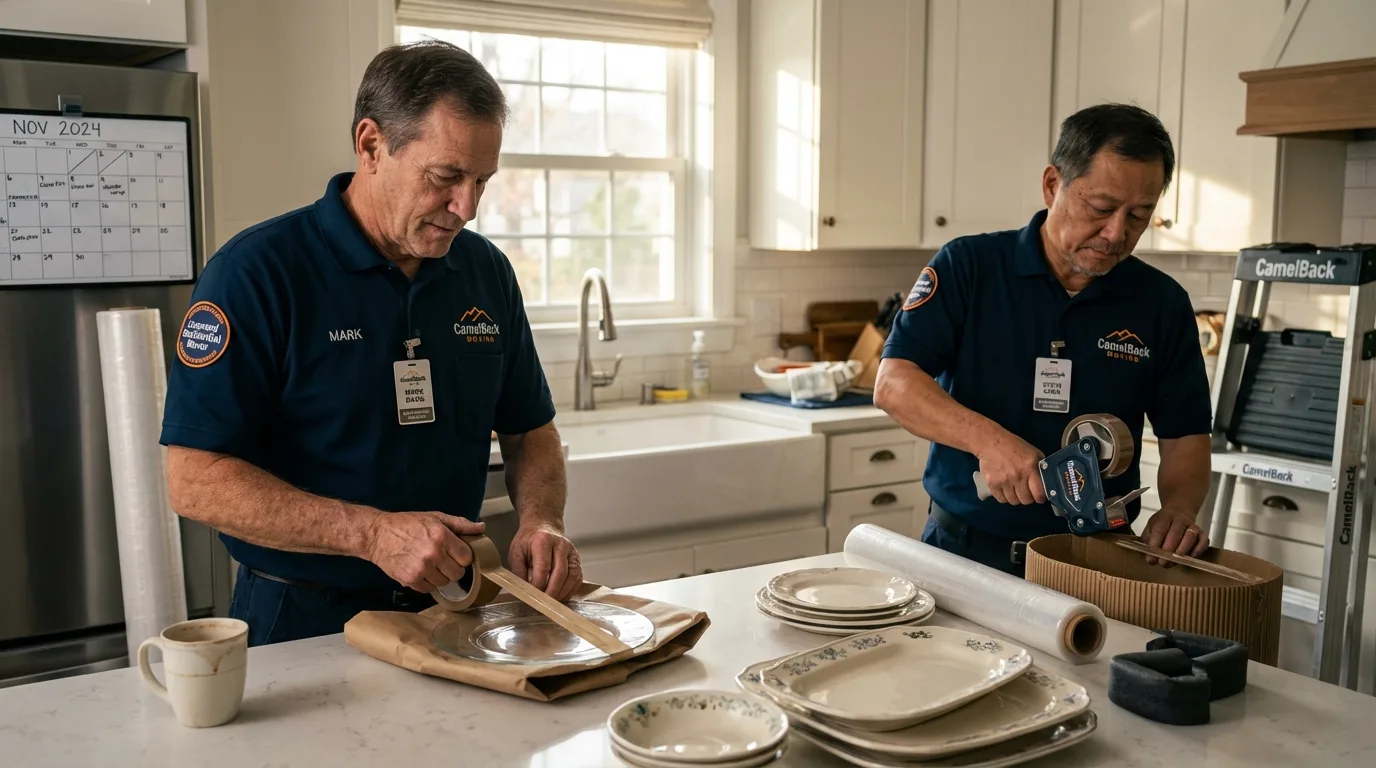 Professional crew packing kitchen dishware in Valley Center, CA